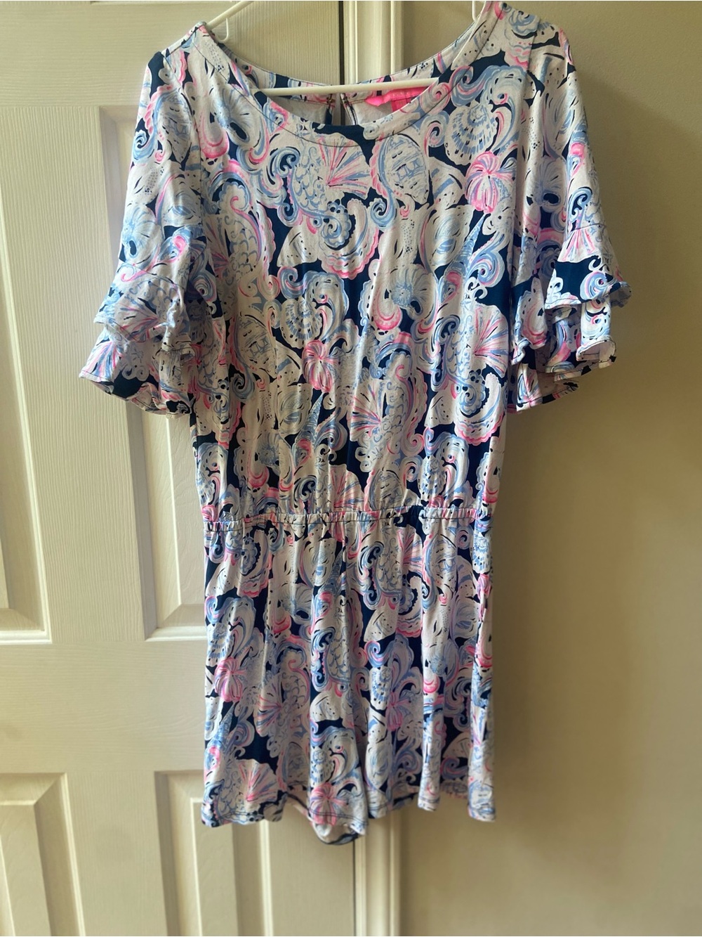 Lilly Pulitzer Pink, Navy & Light Blue Patterned Romper